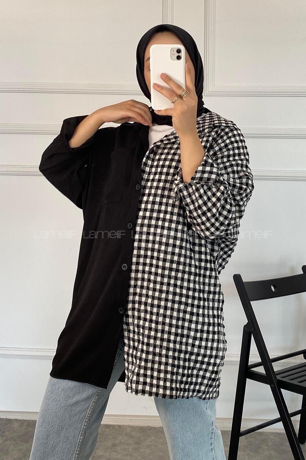 Modalamelif Pötikare Garnili Krinkıl Gömlek Siyah