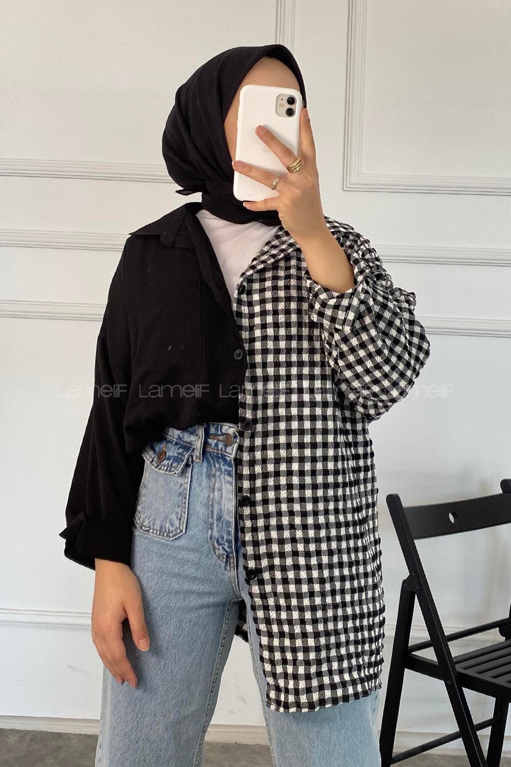 Modalamelif Pötikare Garnili Krinkıl Gömlek Siyah