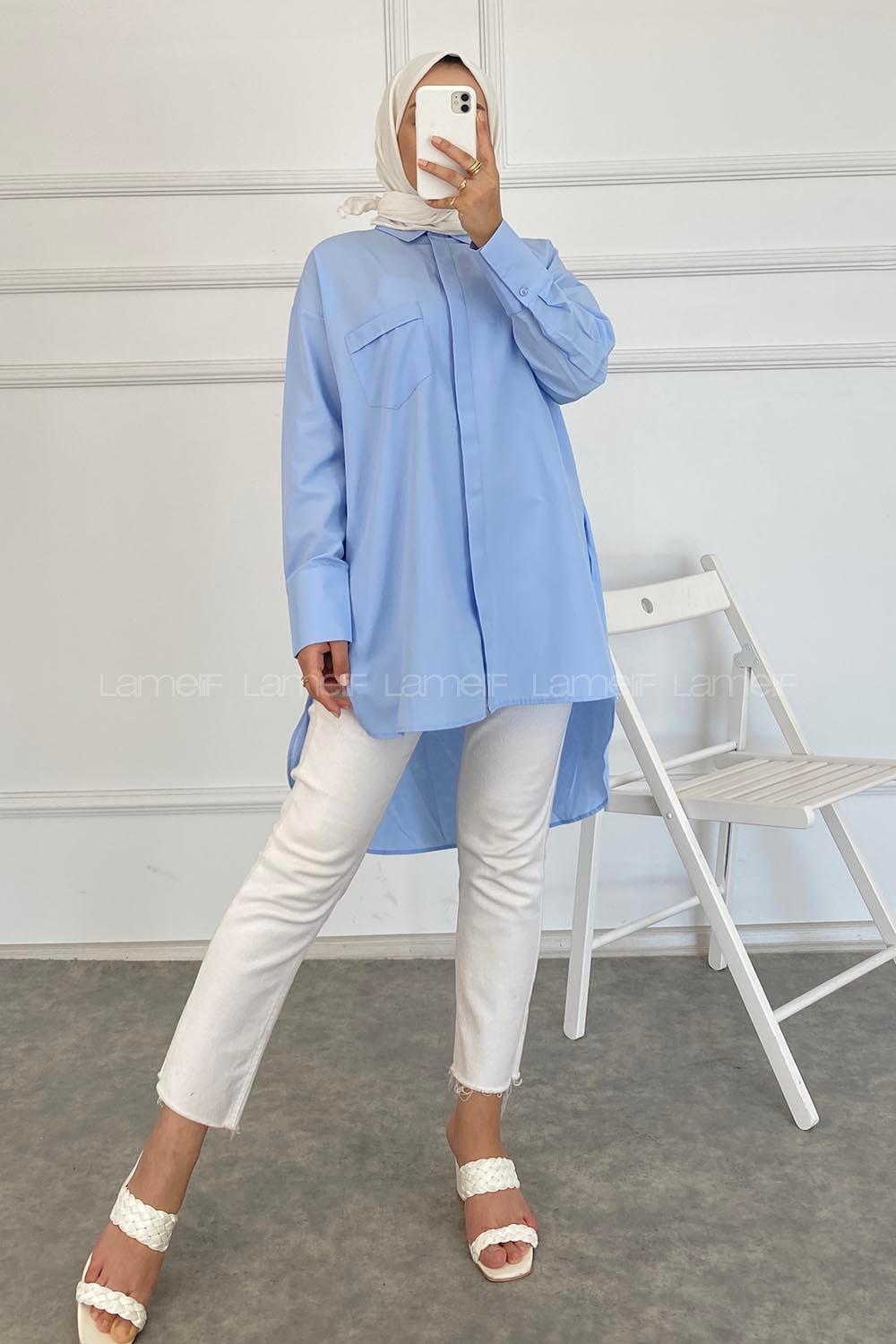 Modalamelif Tek Cepli Oversize Gömlek Mavi