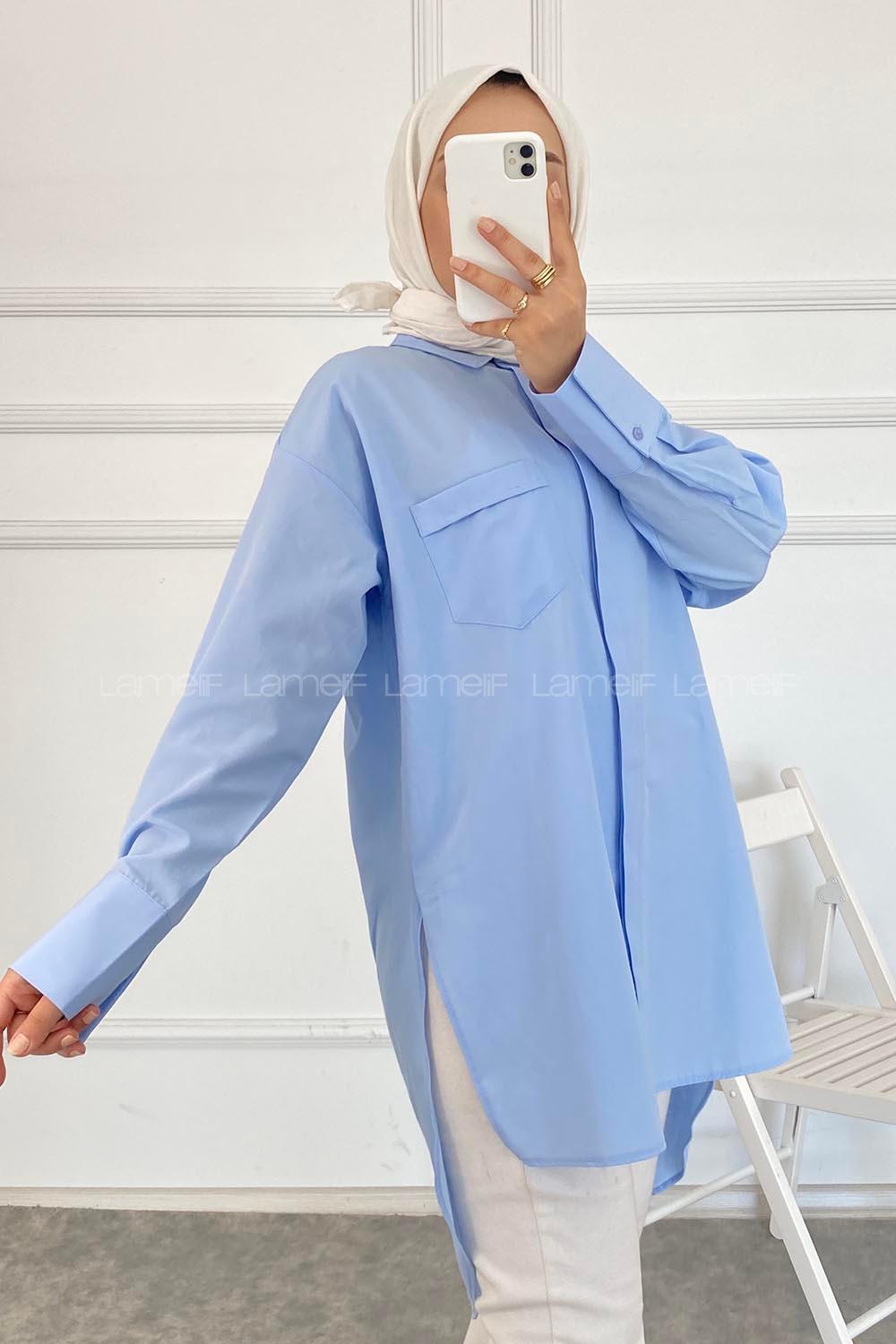 Modalamelif Tek Cepli Oversize Gömlek Mavi