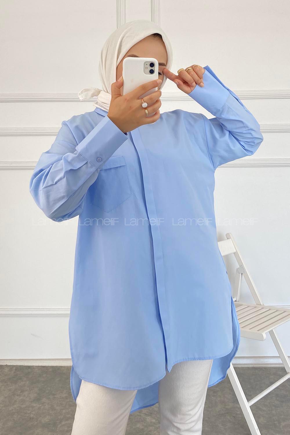 Modalamelif Tek Cepli Oversize Gömlek Mavi