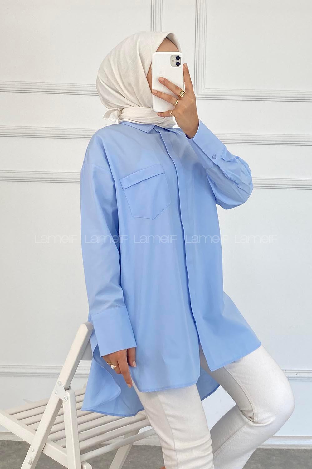 Modalamelif Tek Cepli Oversize Gömlek Mavi