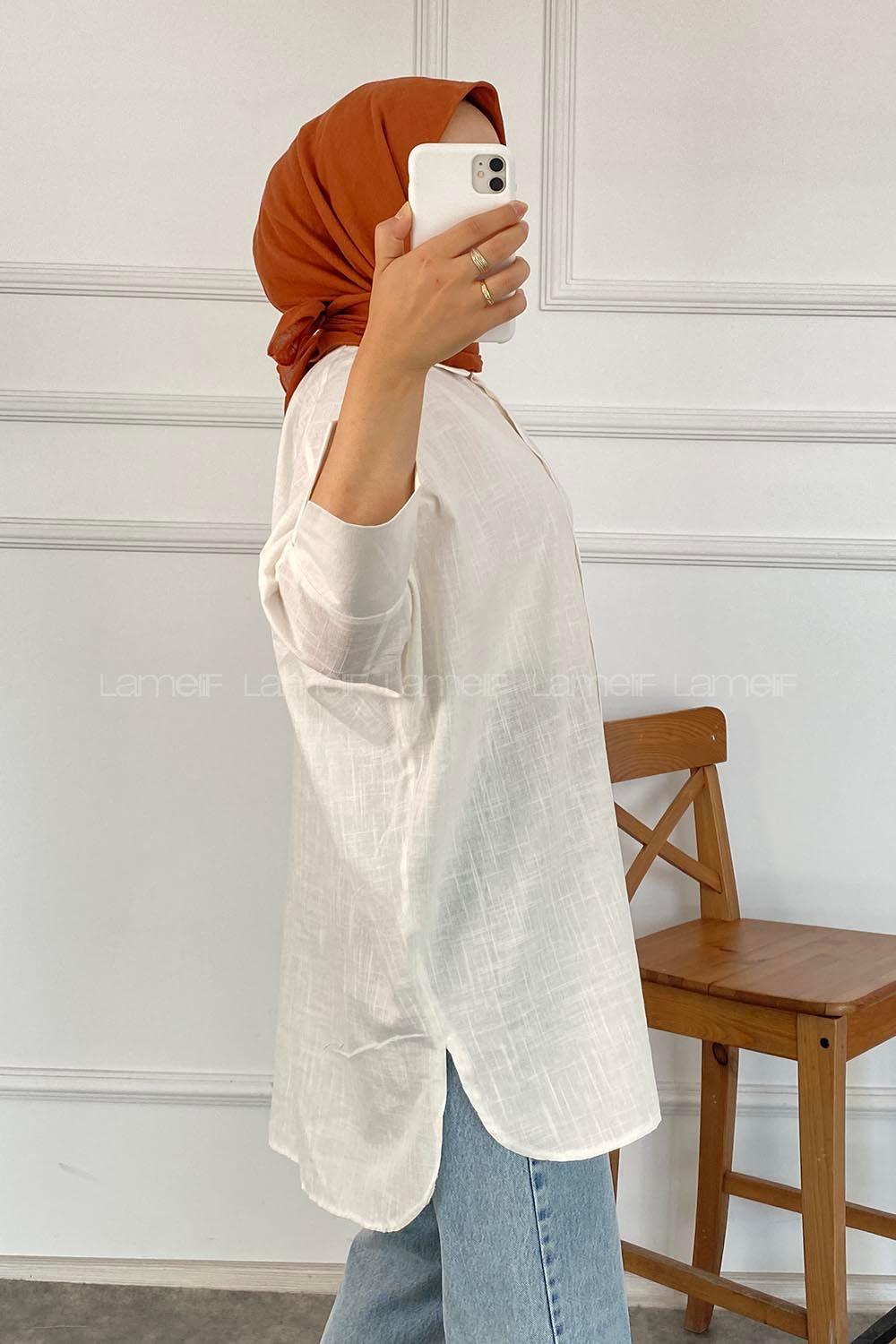 Modalamelif Yara_sa Kol Önü Kısa Arkası Uzun Gömlek Beyaz