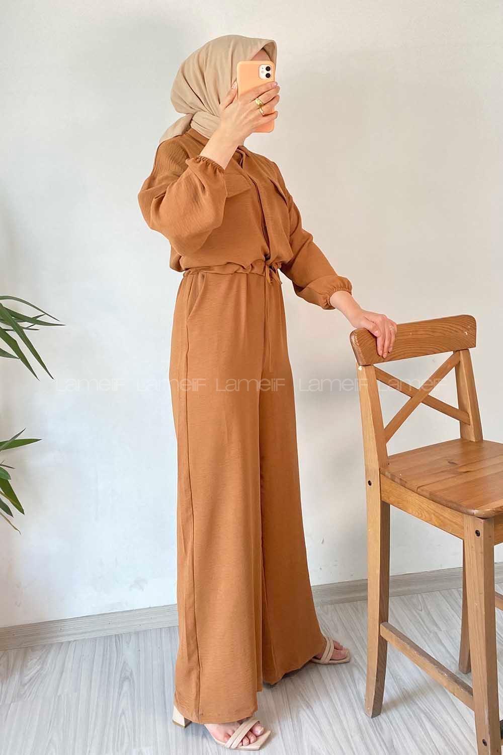 Modalamelif Kapak Cep Modelli Beli Tünel Bağlamalı Slopet Tulum Taba