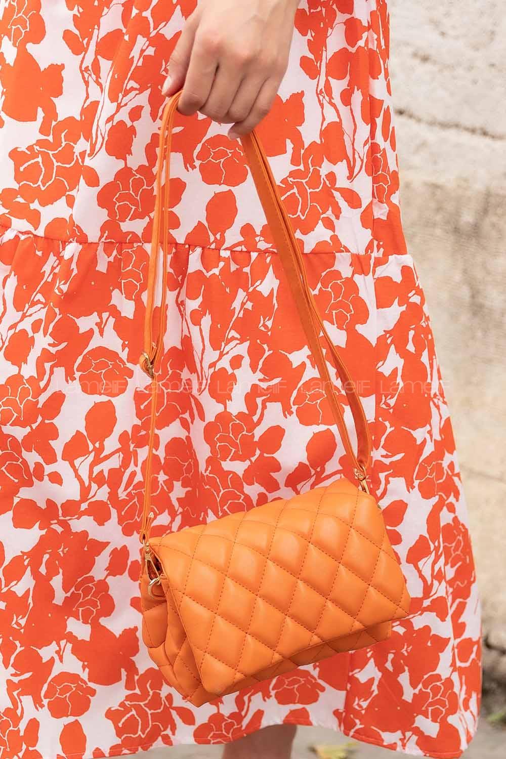 Lamelif Kapak Kilitli Kapitone Çanta Turuncu