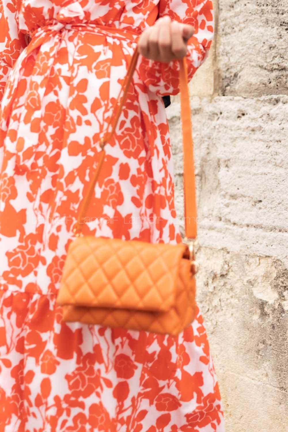 Lamelif Kapak Kilitli Kapitone Çanta Turuncu