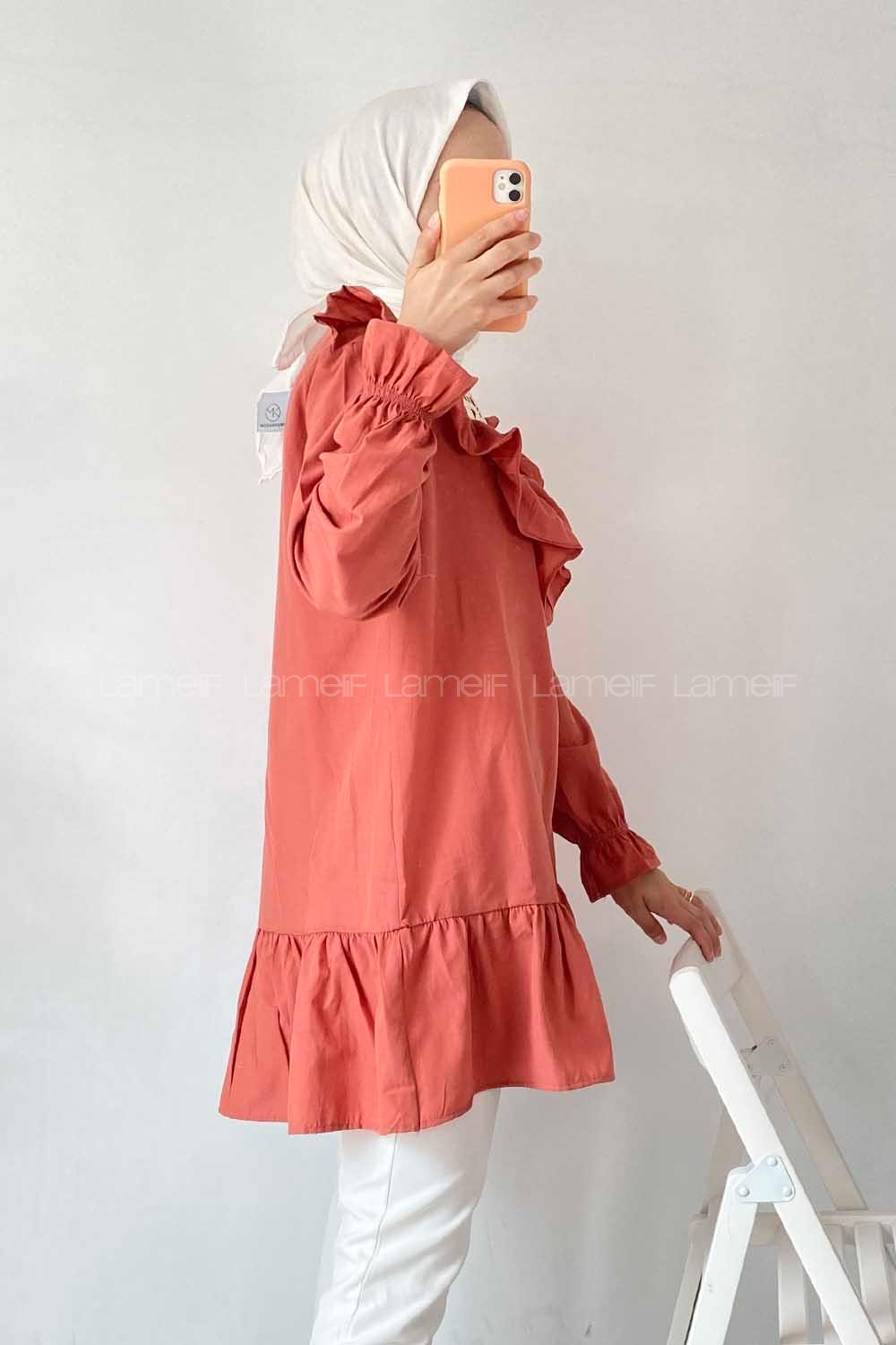 Modalamelif Önü Fırfır Detaylı Dantel Modelli Tunik Gül