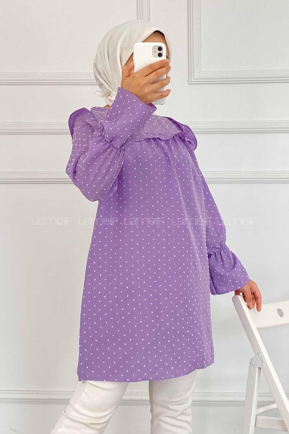 Modalamelif Önü Fırfır Detaylı Puantiyeli Tunik Lila