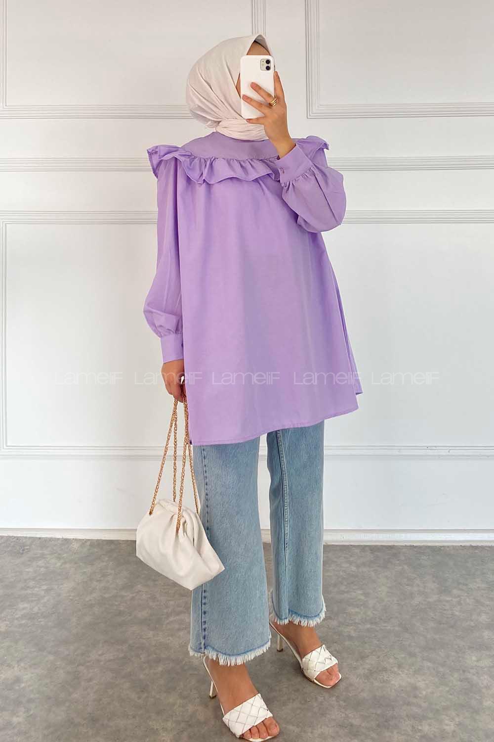 Modalamelif Önü Fırfırlı Tunik Eflatun