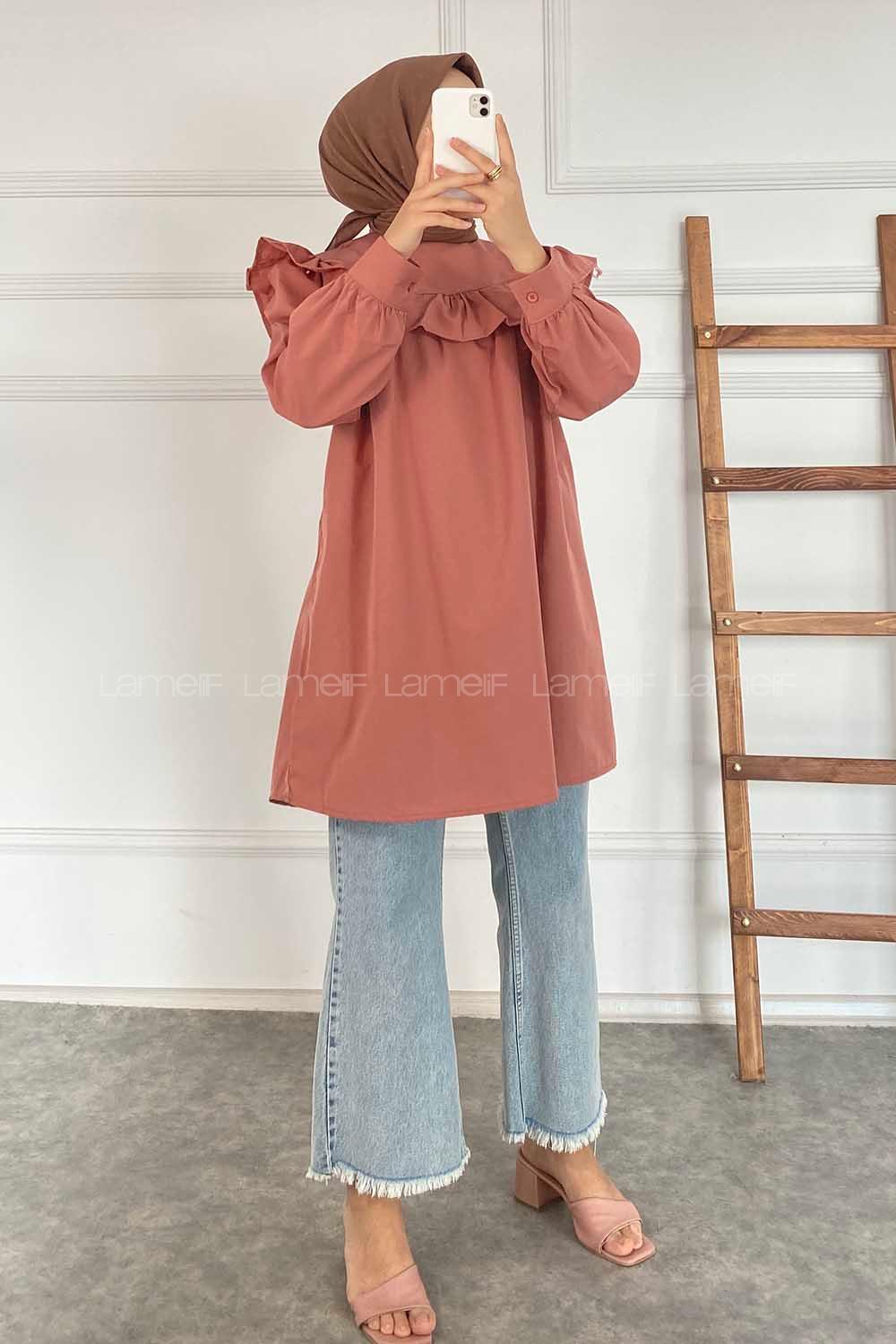 Modalamelif Önü Fırfırlı Tunik Gül Kurusu