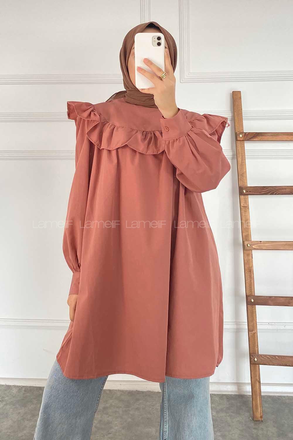 Modalamelif Önü Fırfırlı Tunik Gül Kurusu