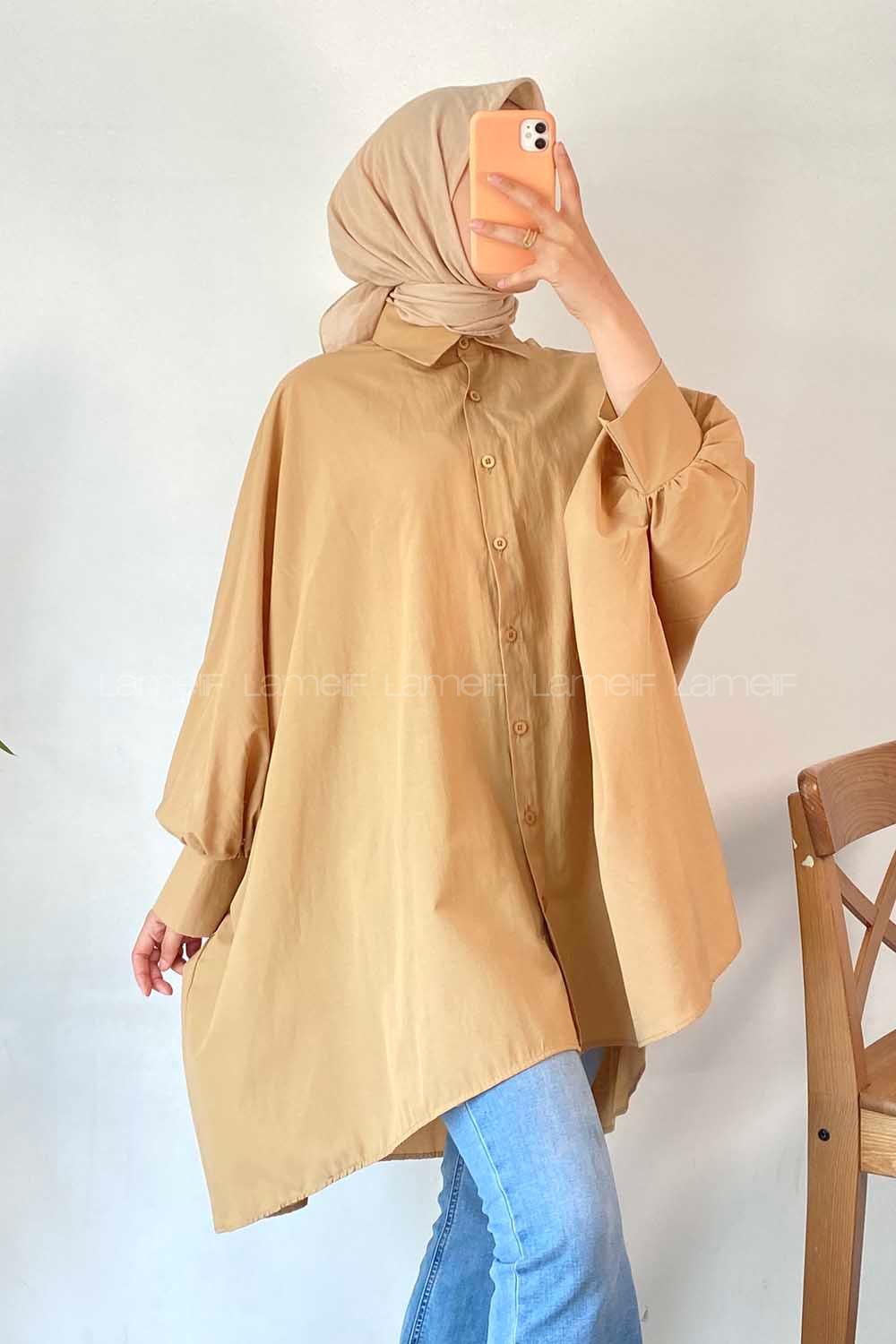 Modalamelif Oversize Önü Kısa Arkası Uzun Yara_sa Kol Tunik Sütlü Kahve