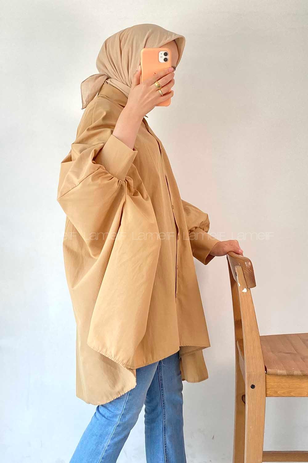 Modalamelif Oversize Önü Kısa Arkası Uzun Yara_sa Kol Tunik Sütlü Kahve