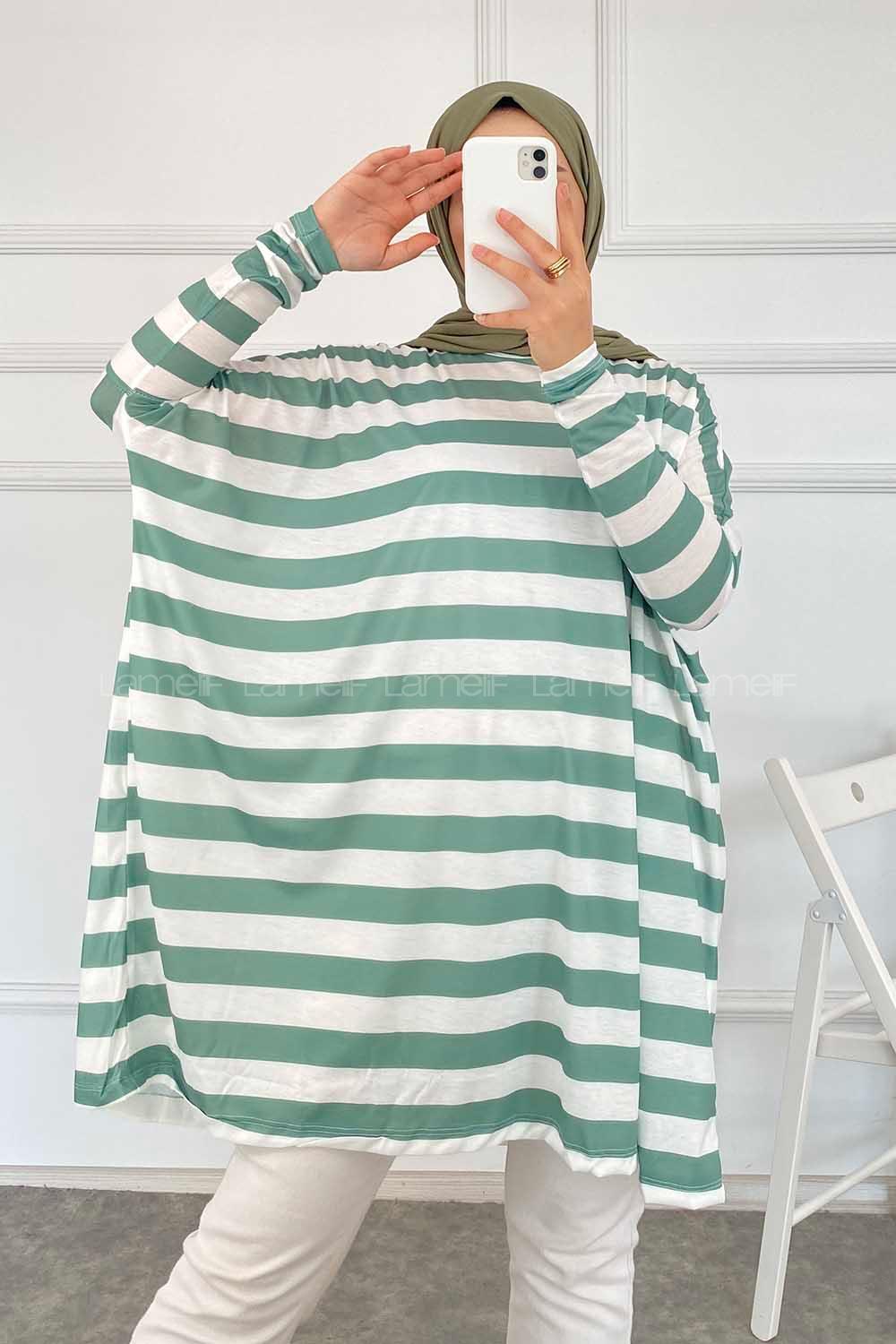 Modalamelif Salaş Çizgi Detaylı Tunik Çağla Yeşili