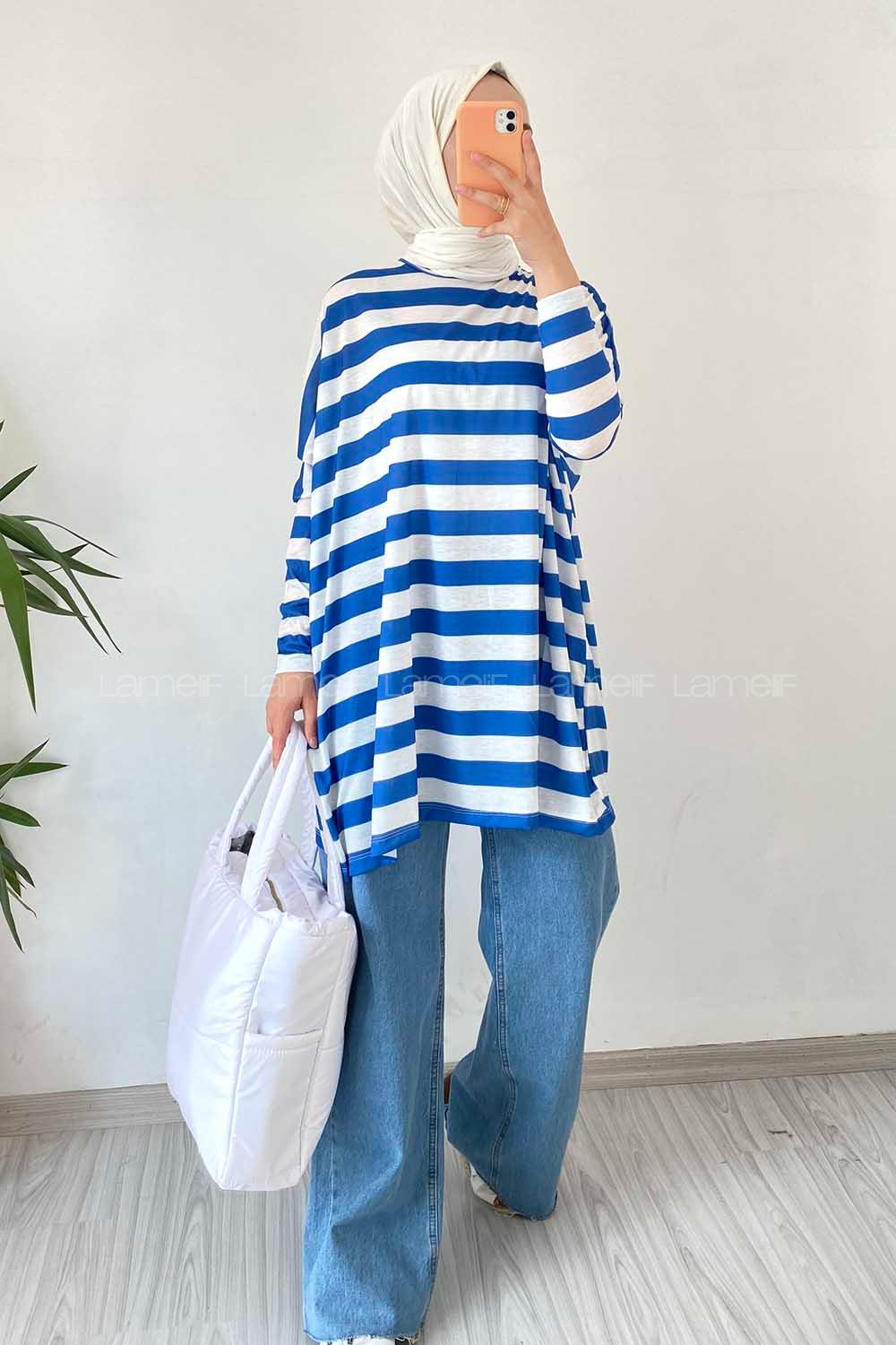 Modalamelif Salaş Çizgi Detaylı Tunik İndigo