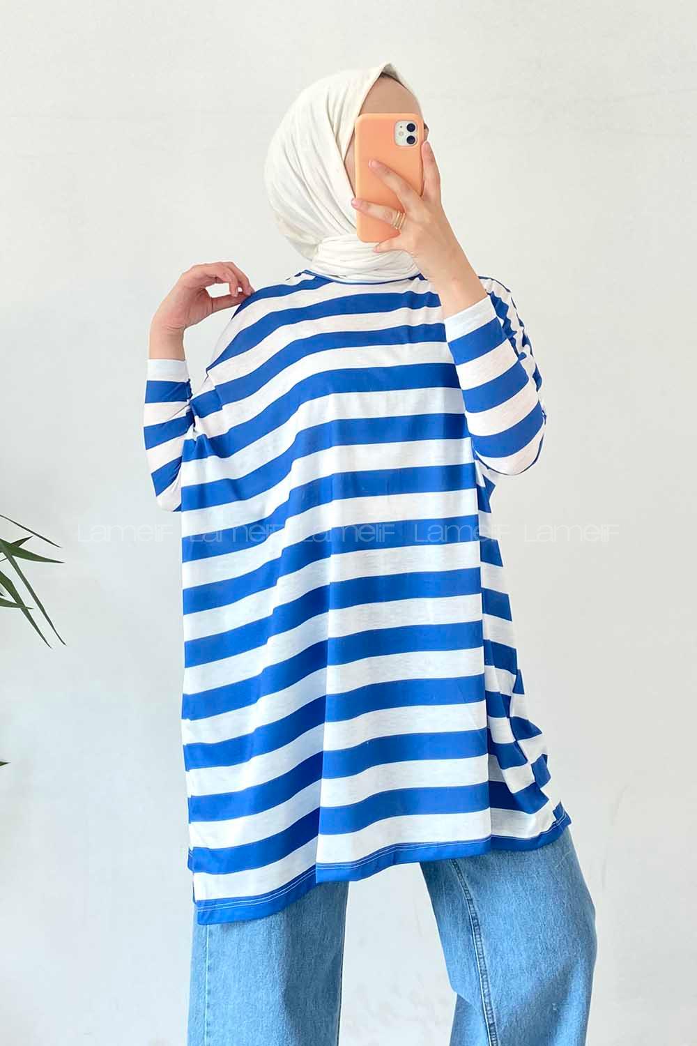 Modalamelif Salaş Çizgi Detaylı Tunik İndigo
