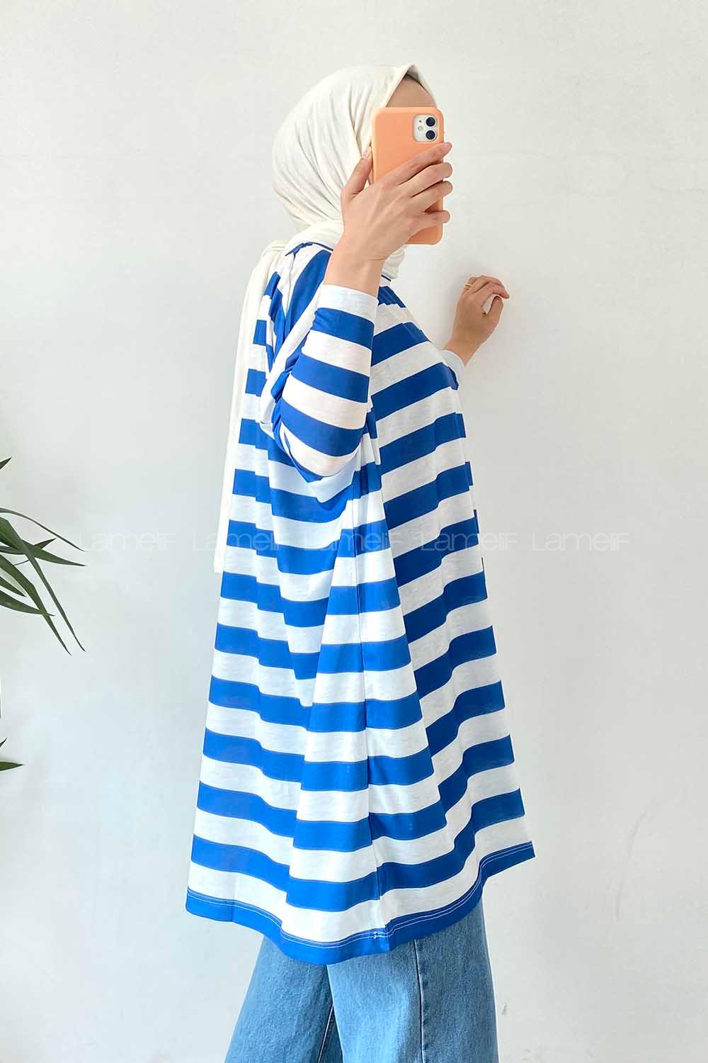 Modalamelif Salaş Çizgi Detaylı Tunik İndigo