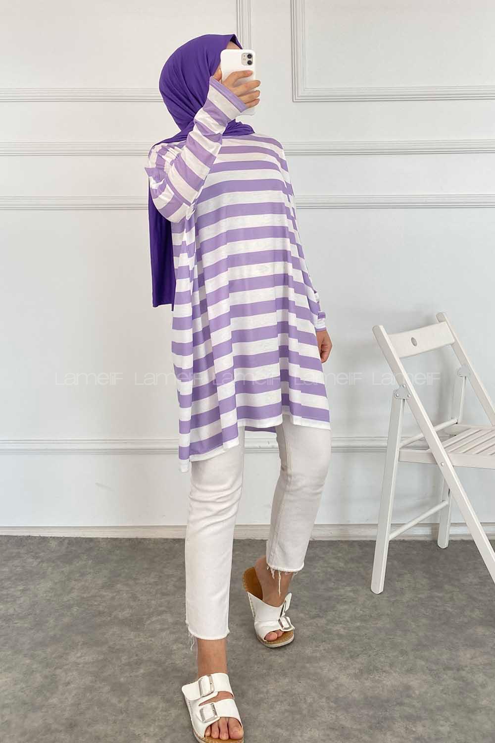 Modalamelif Salaş Çizgi Detaylı Tunik Lila