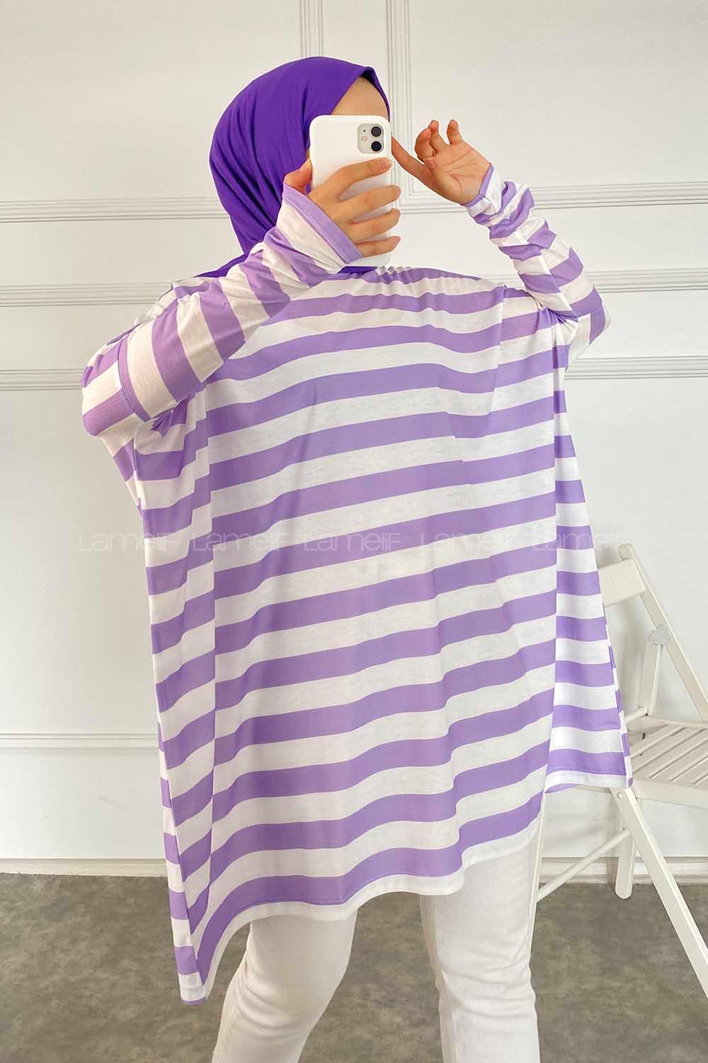 Modalamelif Salaş Çizgi Detaylı Tunik Lila