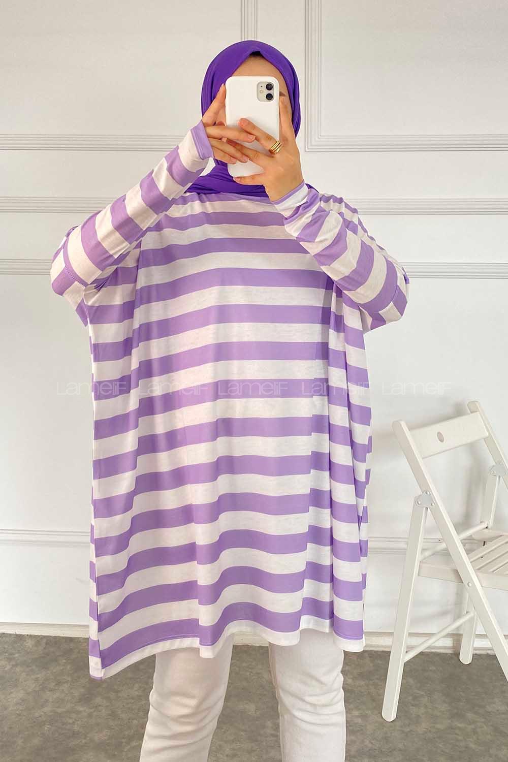 Modalamelif Salaş Çizgi Detaylı Tunik Lila