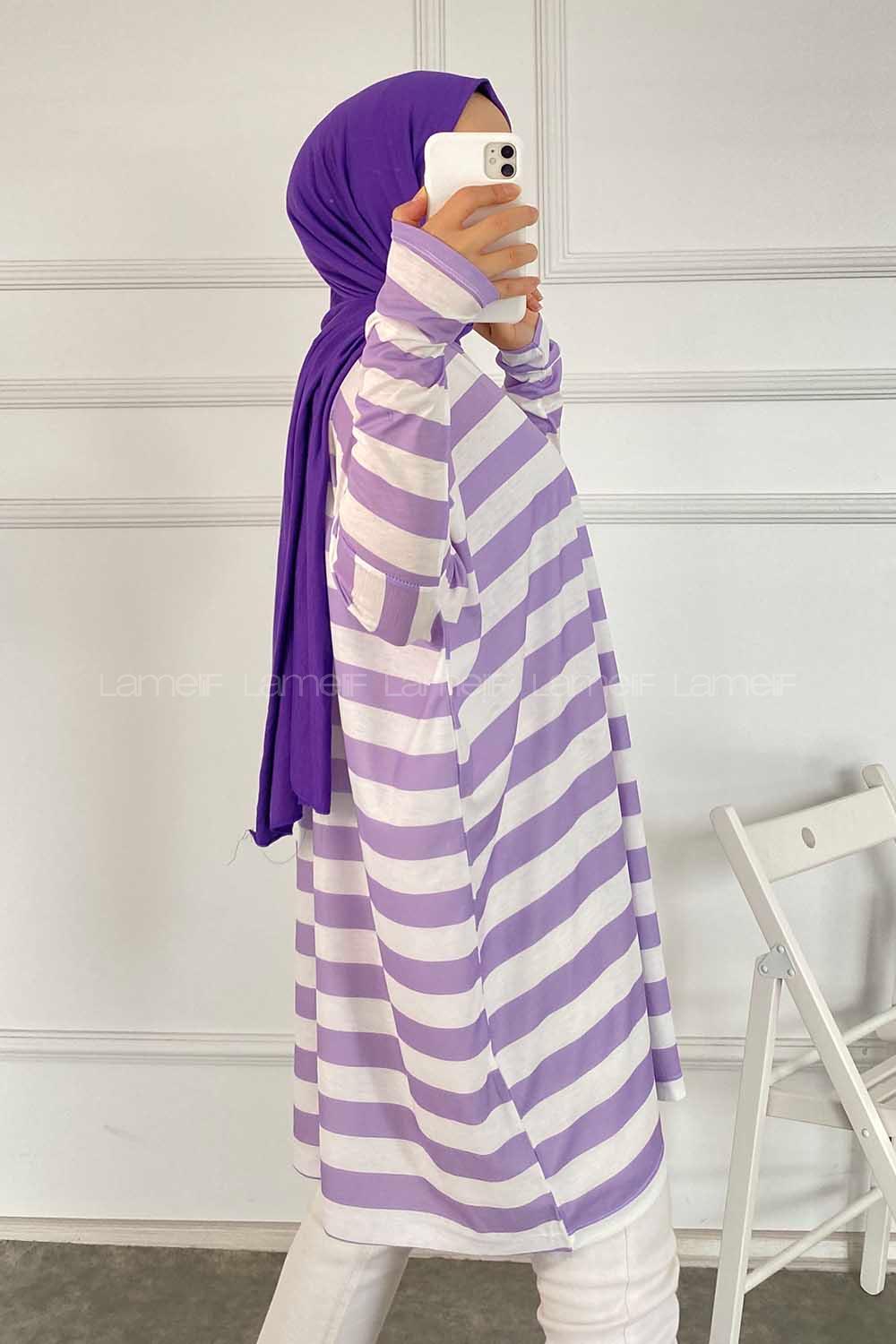 Modalamelif Salaş Çizgi Detaylı Tunik Lila