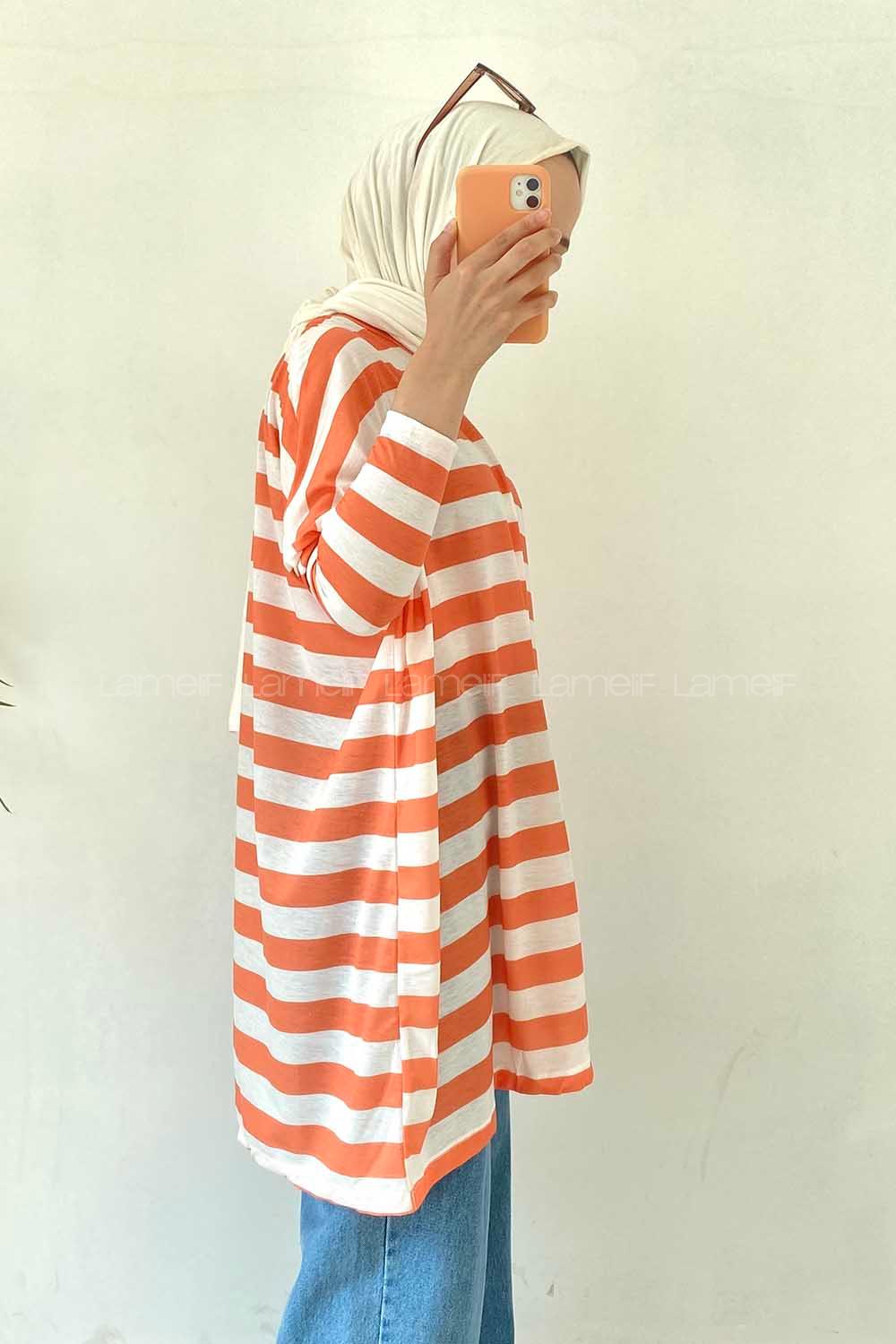Modalamelif Salaş Çizgi Detaylı Tunik Oranj
