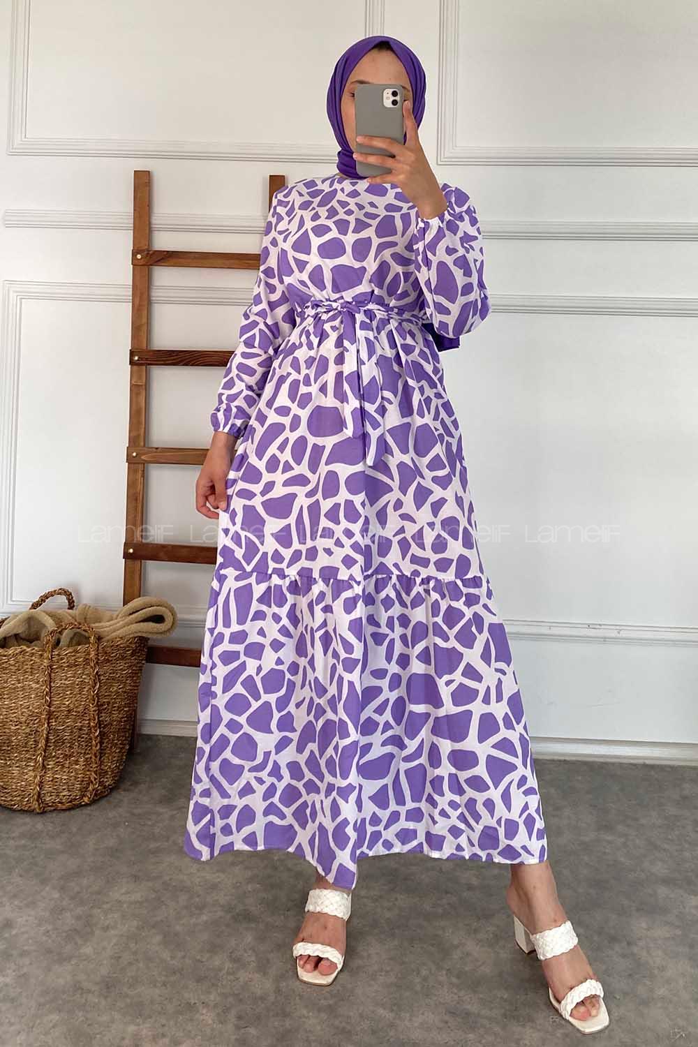 Modalamelif Soyut Desen Elbise Lila