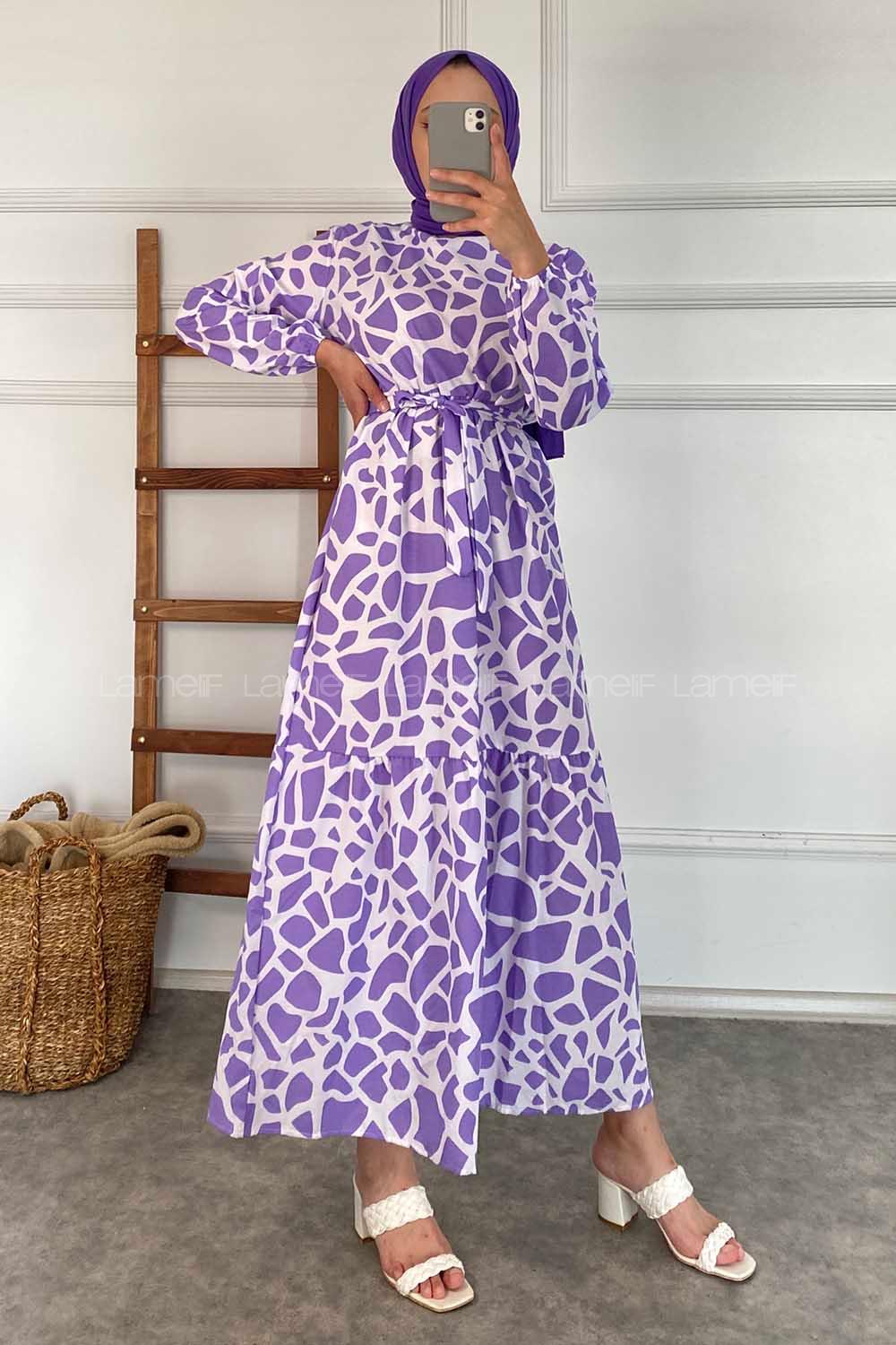 Modalamelif Soyut Desen Elbise Lila