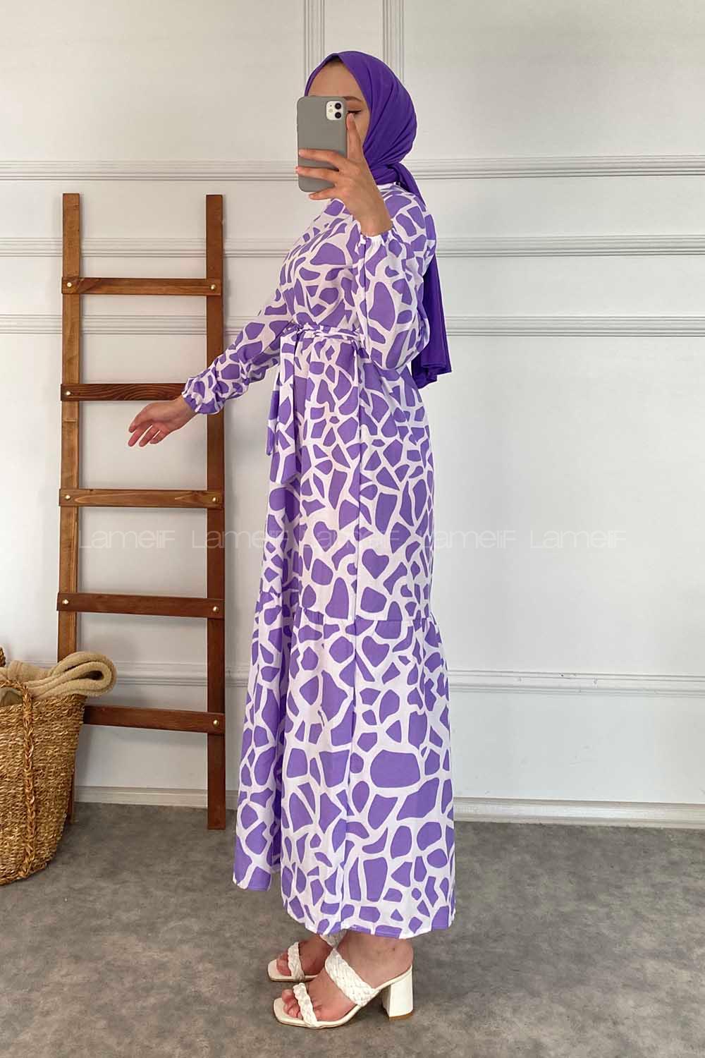 Modalamelif Soyut Desen Elbise Lila