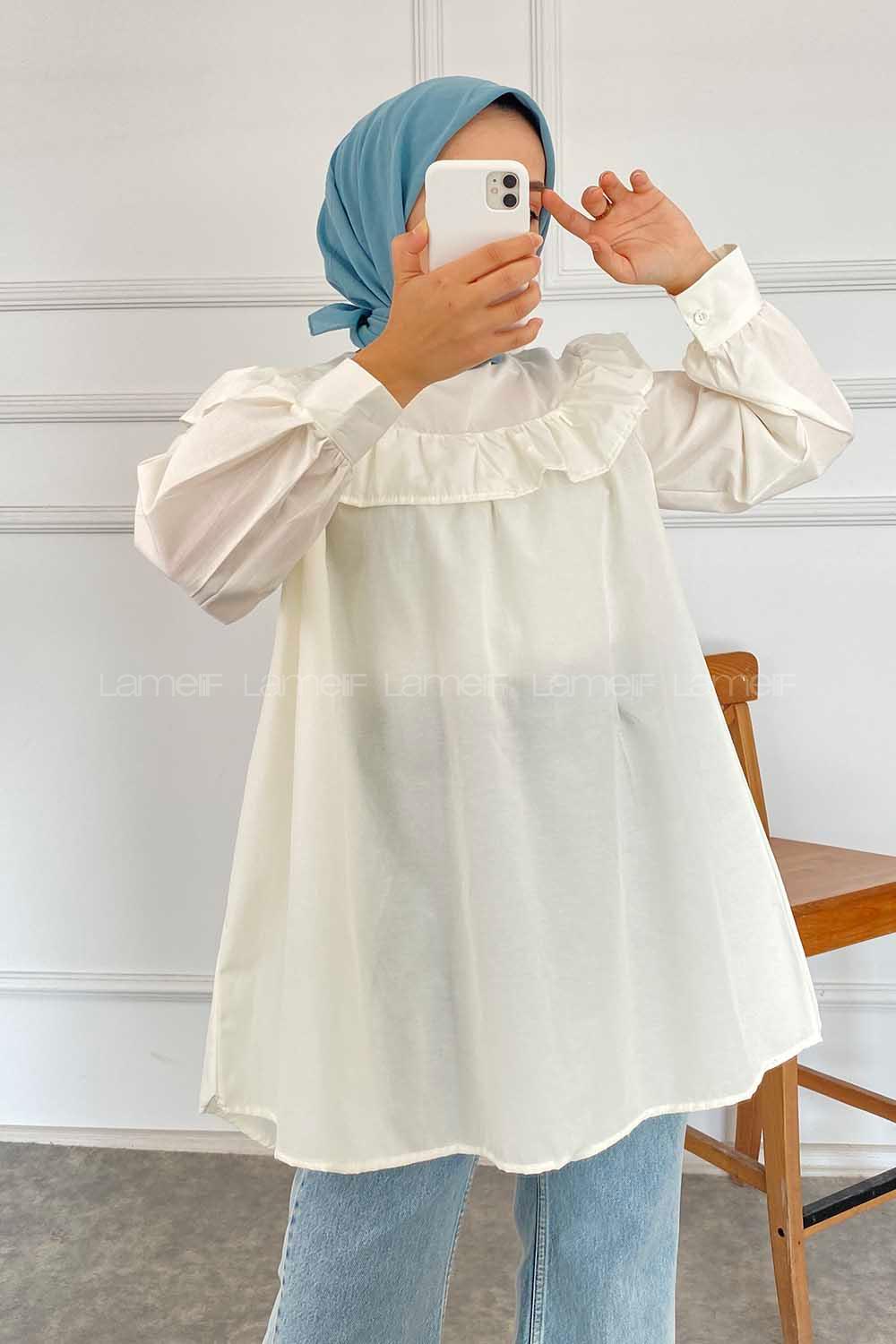 Modalamelif Önü Fırfırlı Tunik Ekru