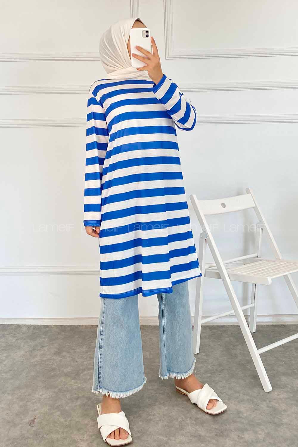 Modalamelif Salaş Çizgi Detaylı Tunik İndigo