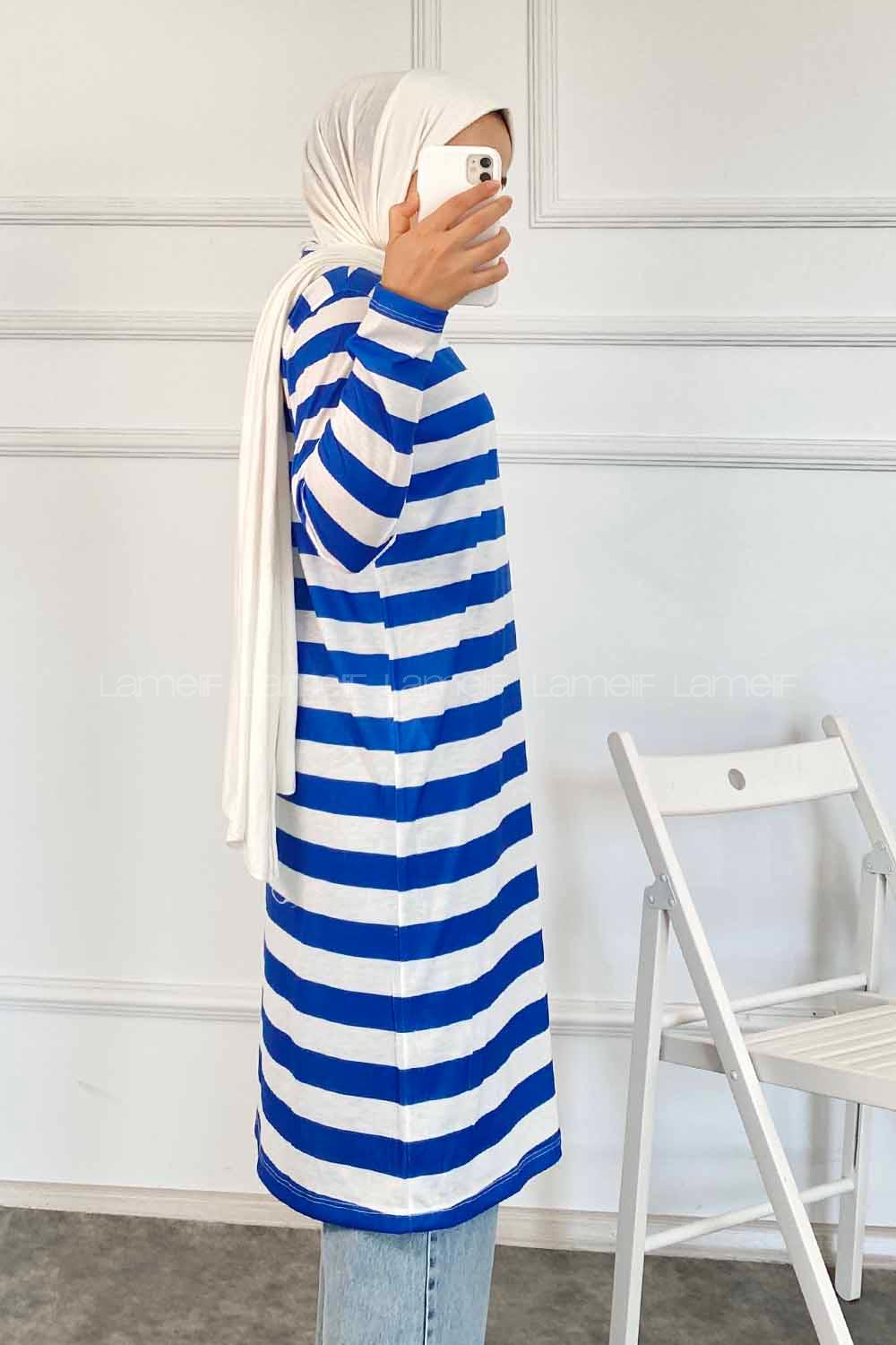 Modalamelif Salaş Çizgi Detaylı Tunik İndigo