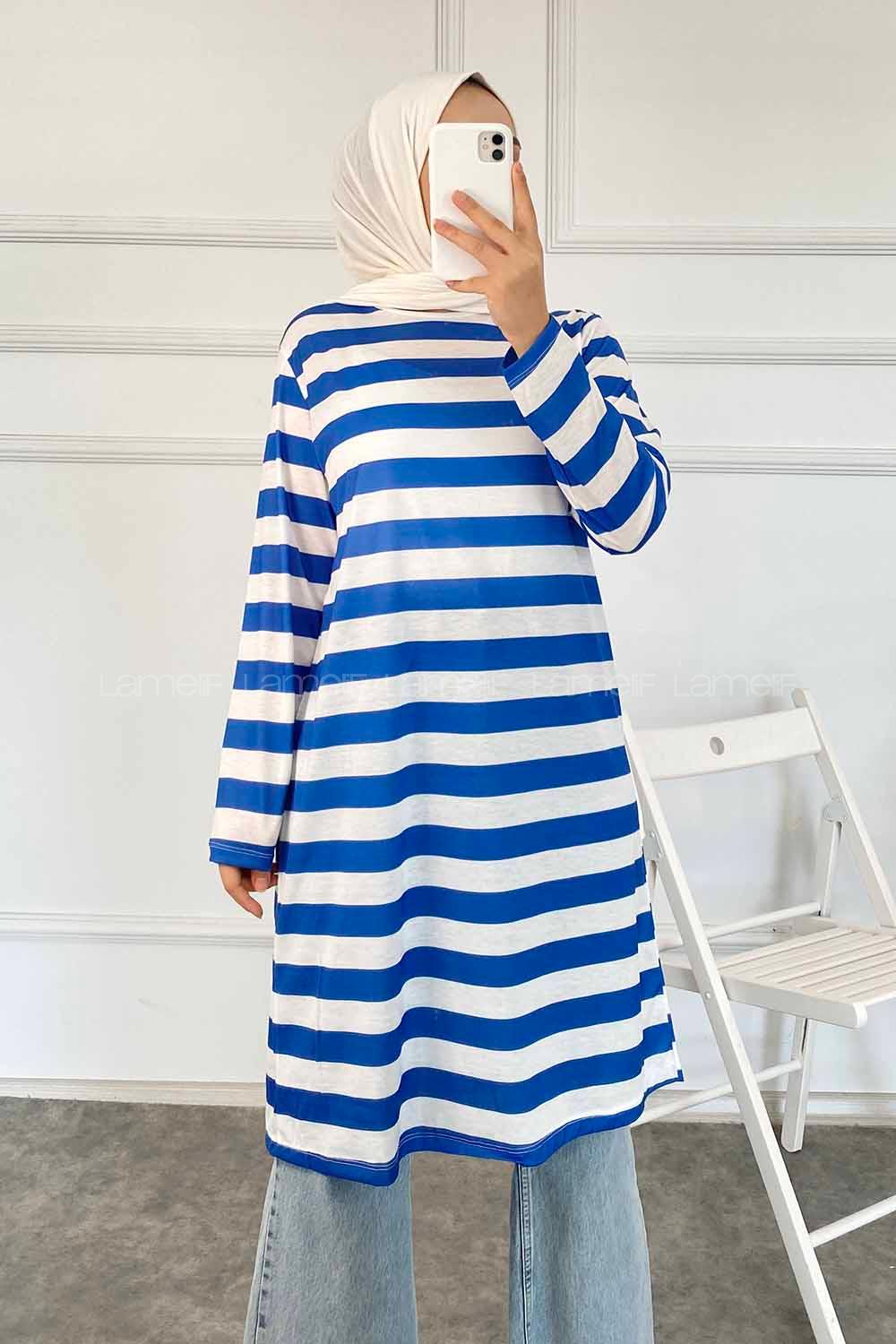 Modalamelif Salaş Çizgi Detaylı Tunik İndigo