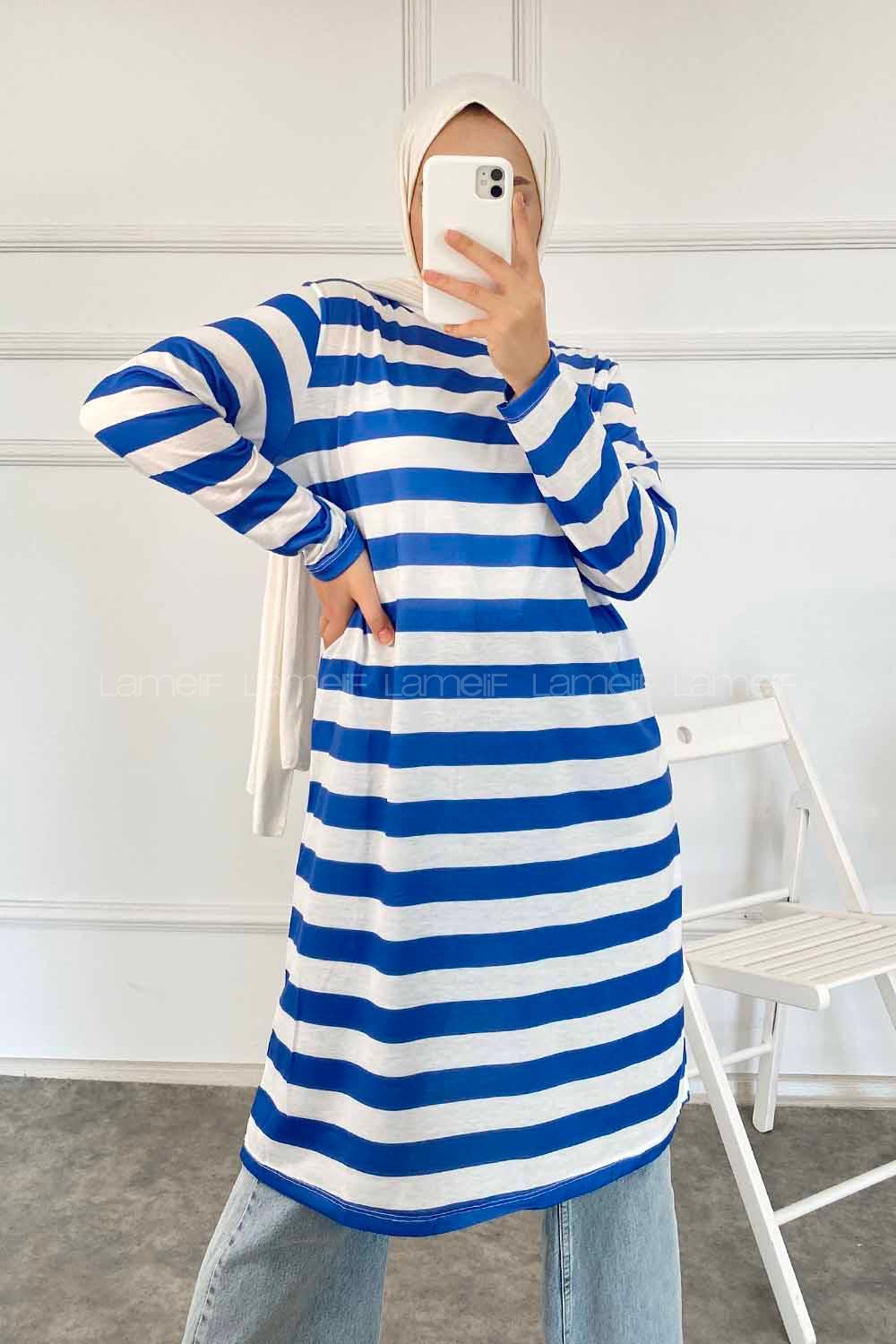 Modalamelif Salaş Çizgi Detaylı Tunik İndigo