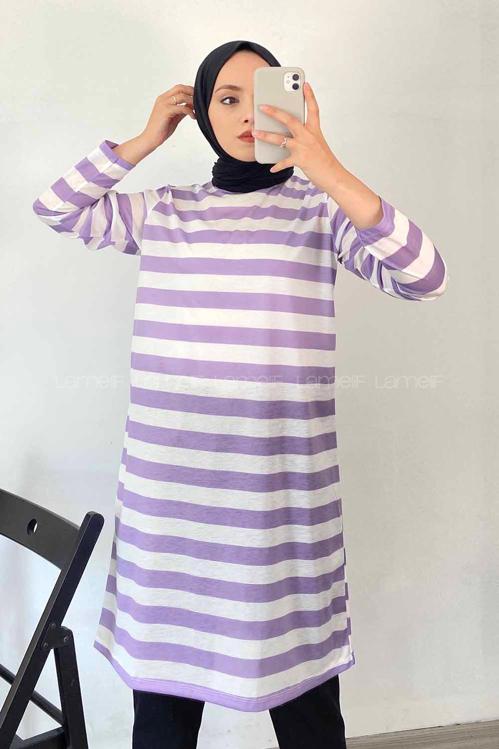 Modalamelif Salaş Çizgi Detaylı Tunik Lila