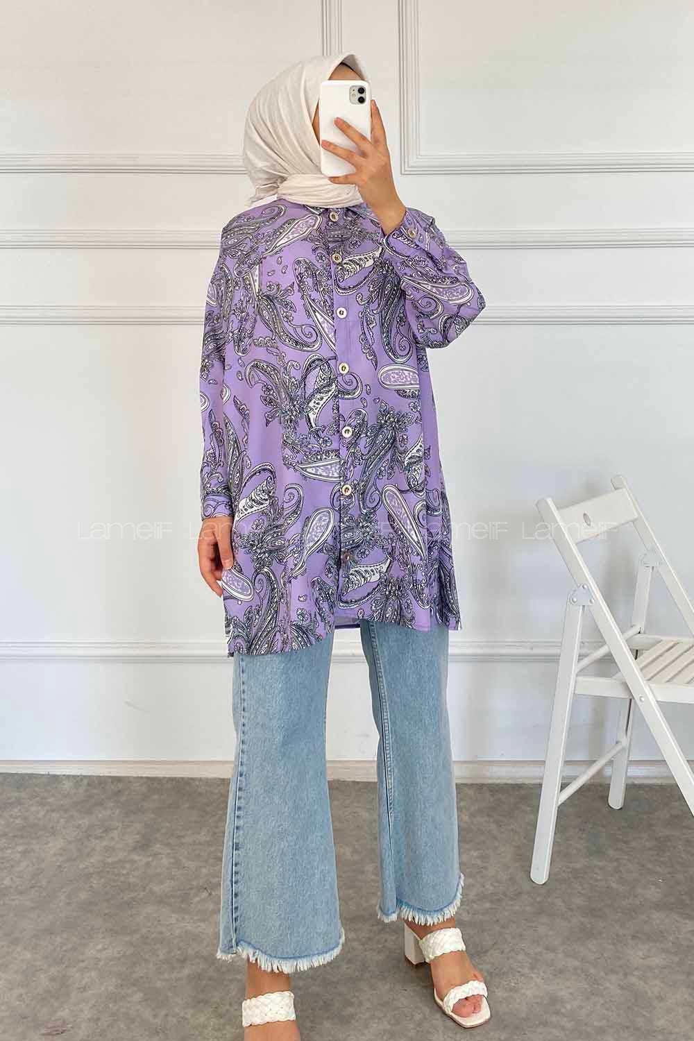 Modalamelif Soyut Desen Gömlek Lila