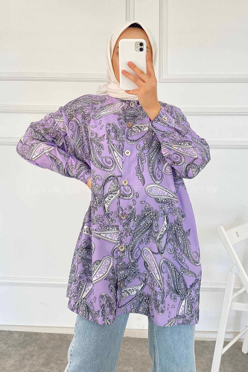 Modalamelif Soyut Desen Gömlek Lila