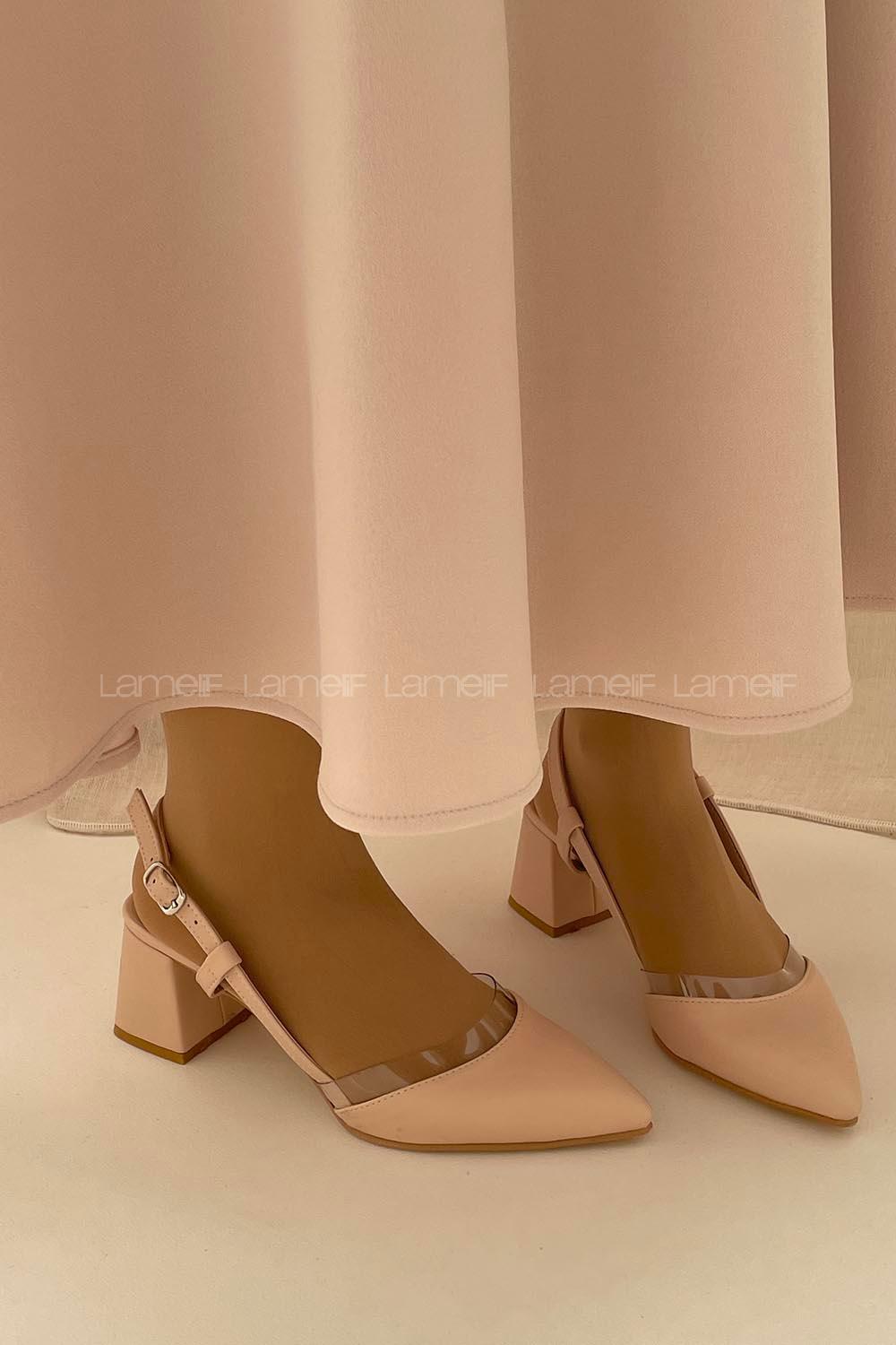 Modalamelif Deri Topuklu Şefaf Detay Sandalet Krem