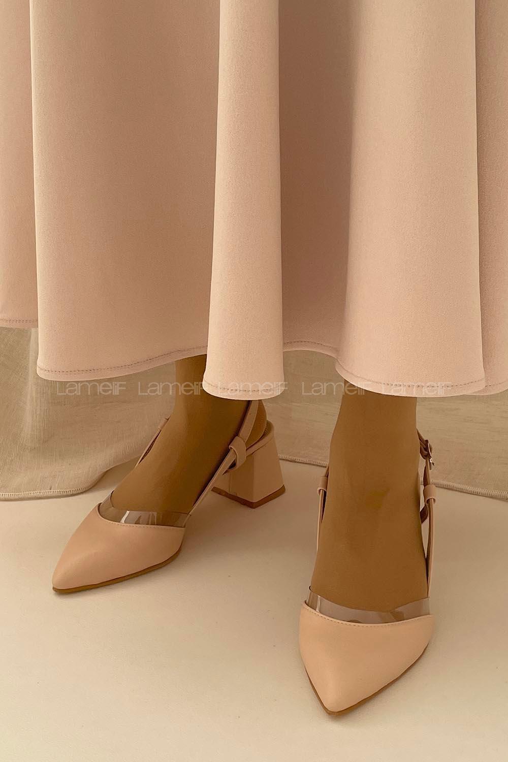 Modalamelif Deri Topuklu Şefaf Detay Sandalet Krem