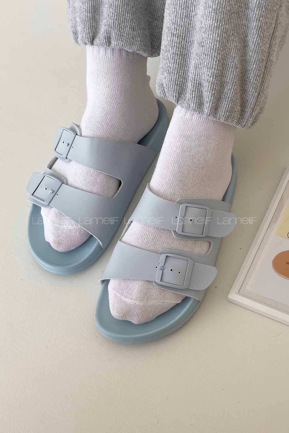 Modalamelif Paven Kadın Günlük Toka Detaylı Terlik Açık Mavi