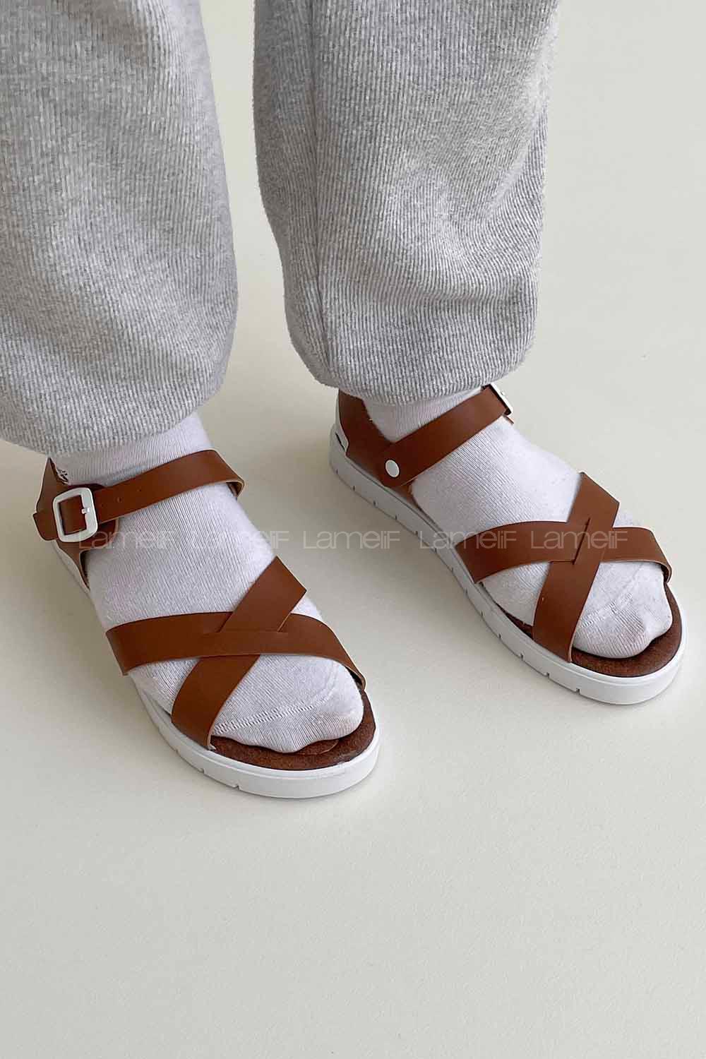 Modalamelif  Toka Kemer Model Sandalet Kahverengi