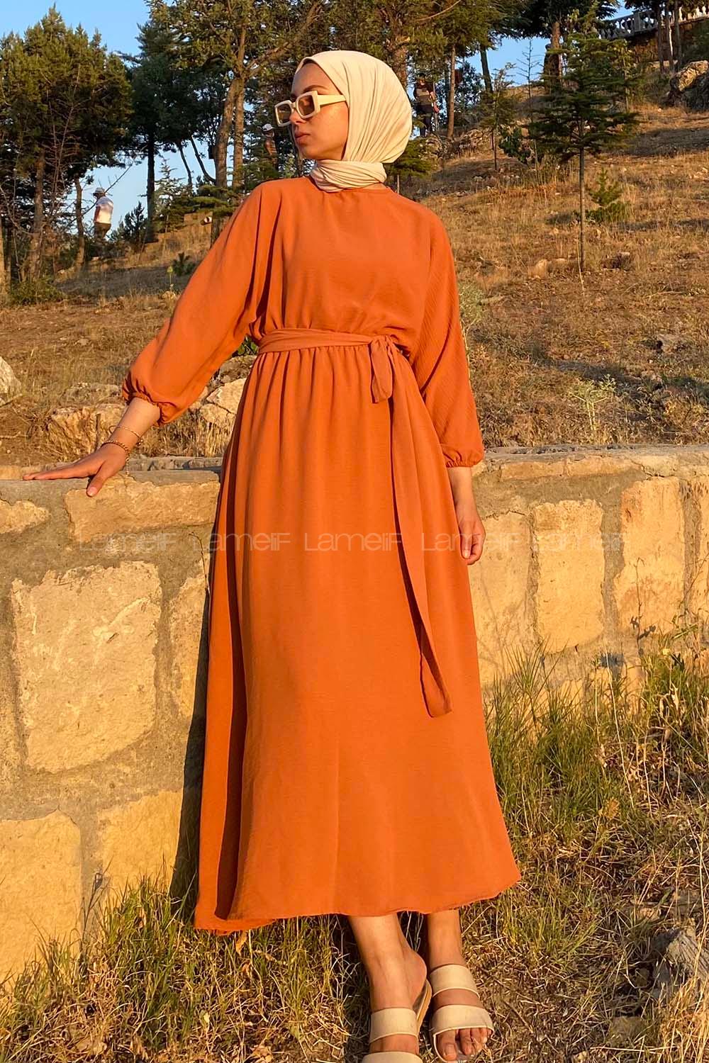 Modalamelif Yarasa Kol Prenses Elbise Somon