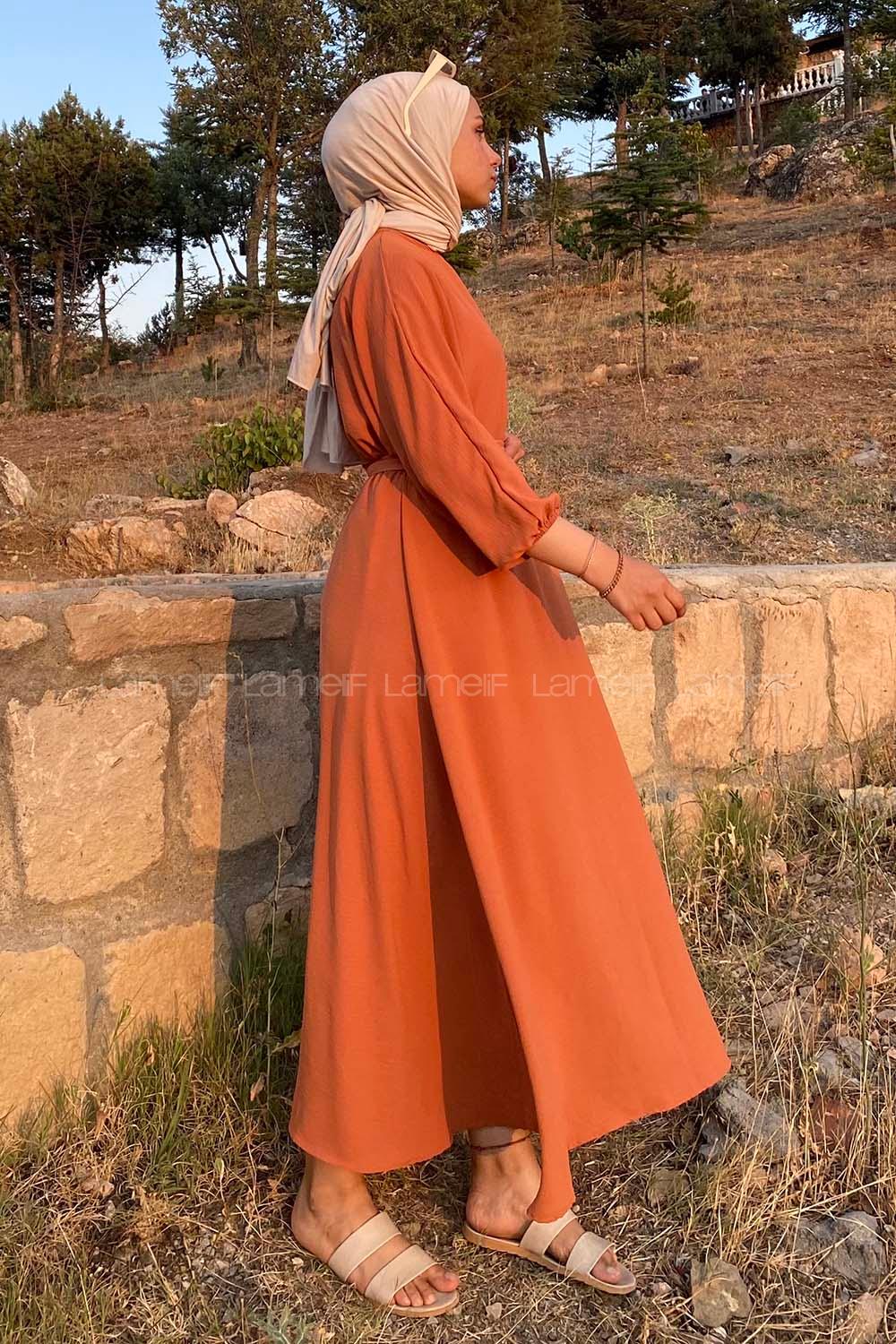 Modalamelif Yarasa Kol Prenses Elbise Somon