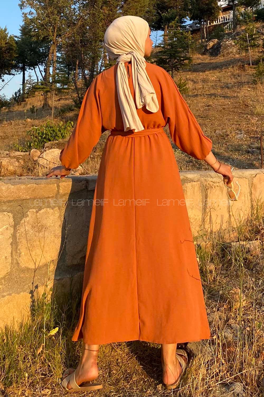 Modalamelif Yarasa Kol Prenses Elbise Somon