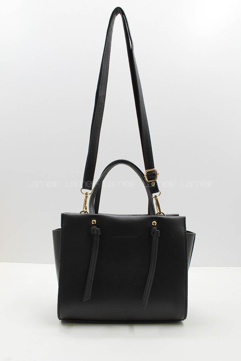 Lamelif Deri Görünümlü Püskül Detay Çanta Siyah
