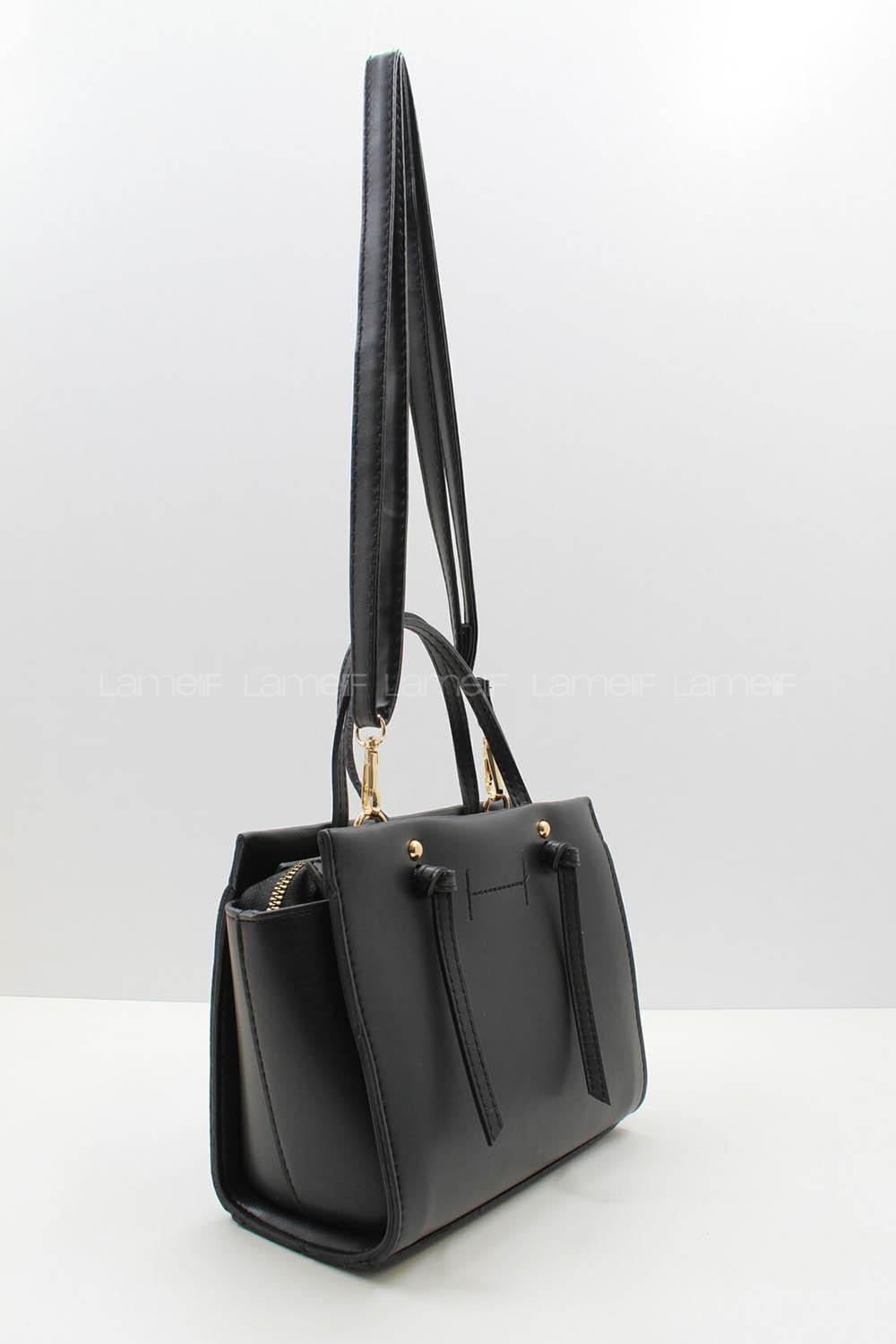Lamelif Deri Görünümlü Püskül Detay Çanta Siyah