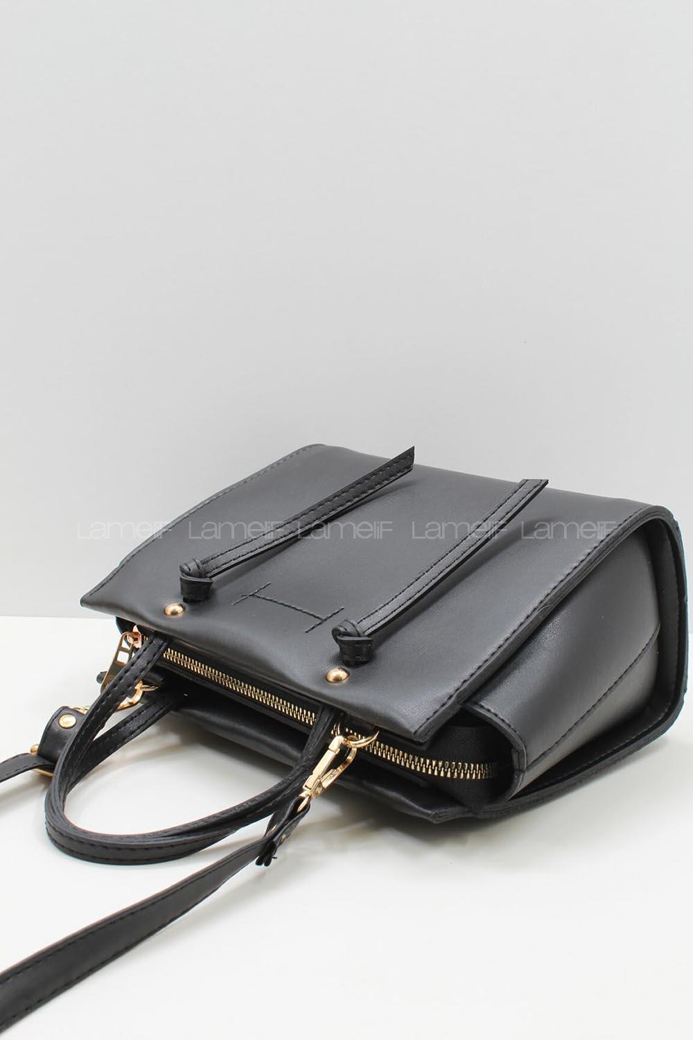 Lamelif Deri Görünümlü Püskül Detay Çanta Siyah