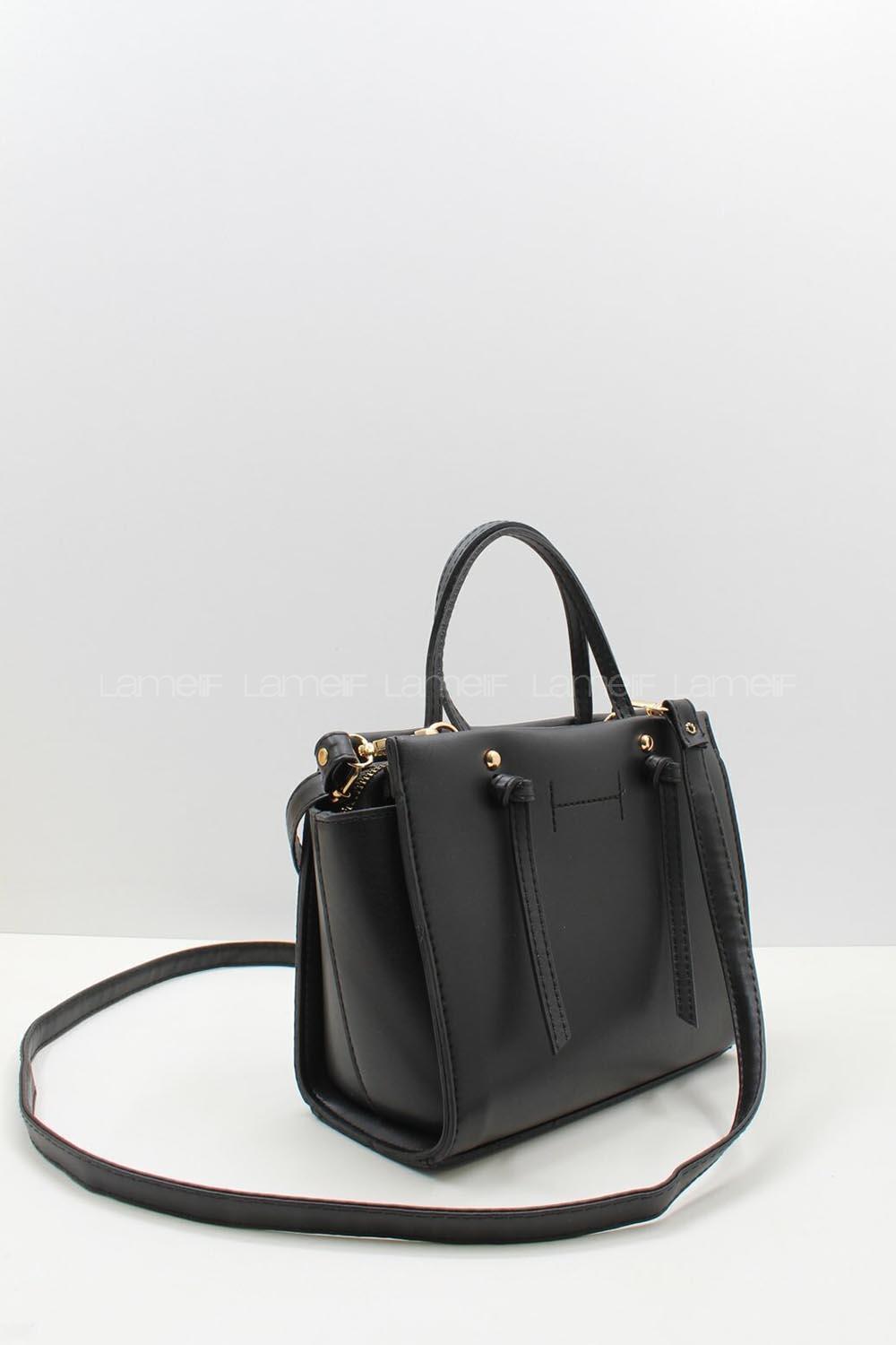 Lamelif Deri Görünümlü Püskül Detay Çanta Siyah