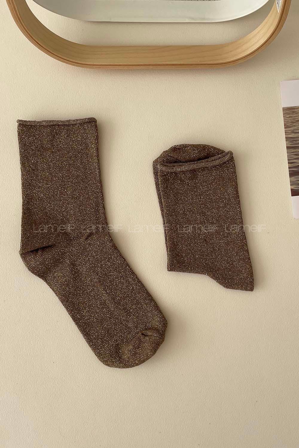 Modalamelif Simli Kahve Çorap