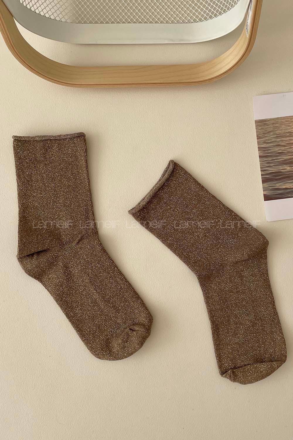 Modalamelif Simli Kahve Çorap